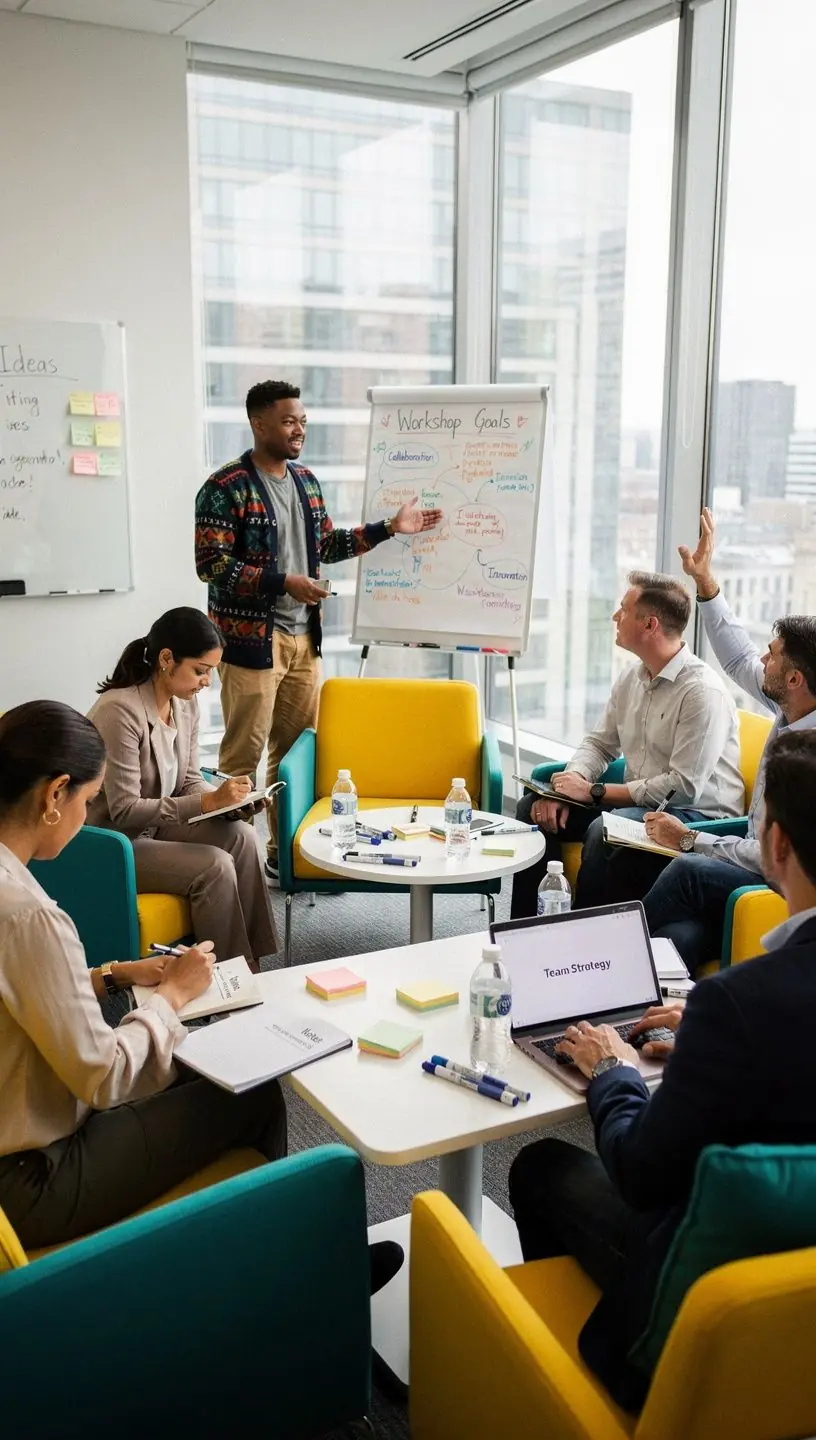 Biuro z akcentami brandingu, które podkreślają tożsamość firmy.