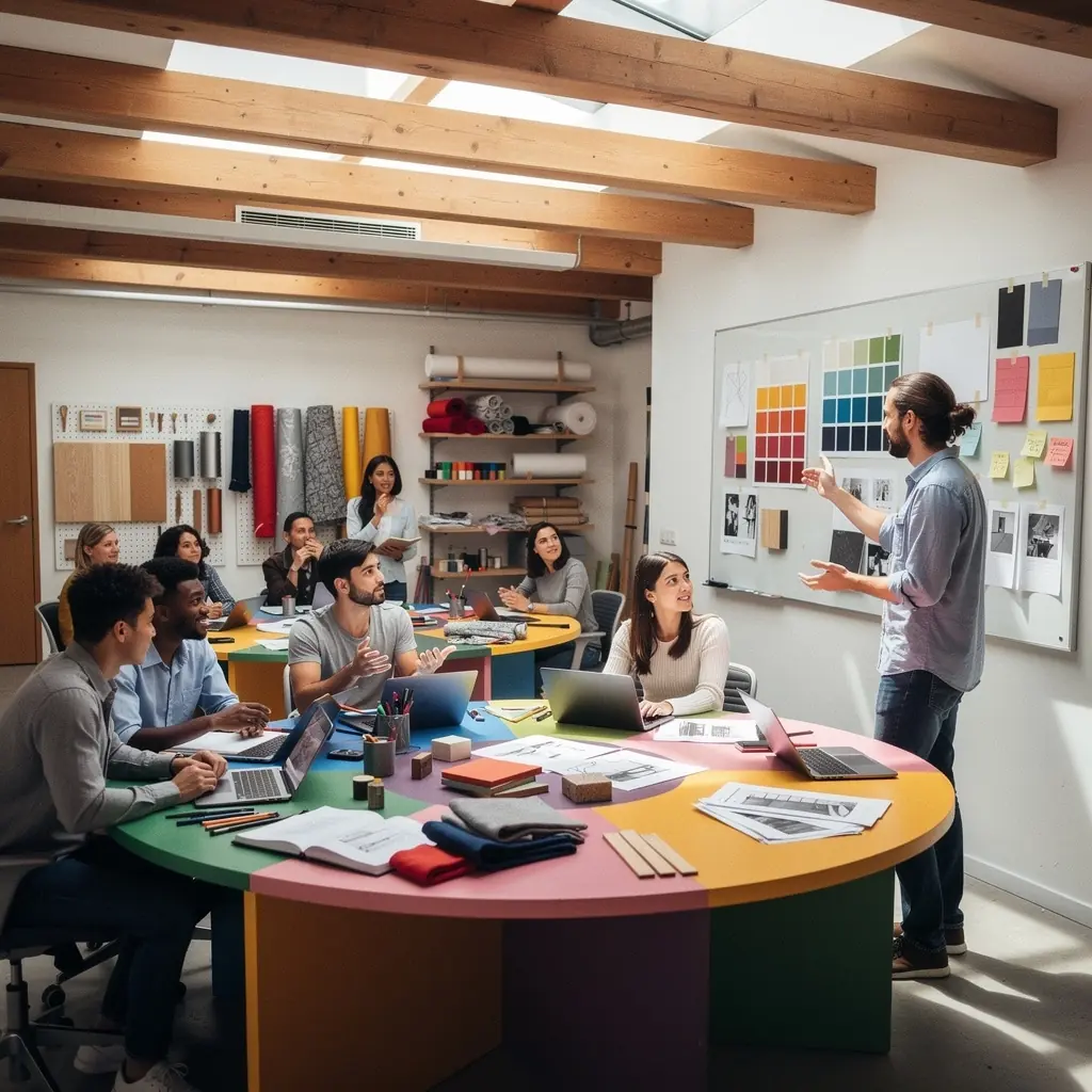 Otwarte biuro z kreatywnymi strefami współpracy.